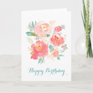 Floral Pink Watercolor Birthday Elegant Card