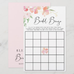 Floral Pink Watercolor Bridal Bingo Shower Game