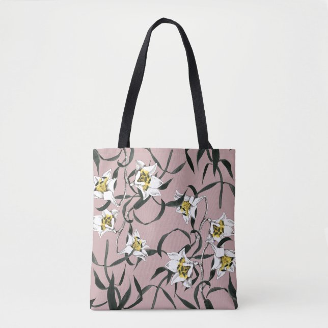 Floral Pink: Watercolor Hand-Drawn Pattern Tote Bag (Front)