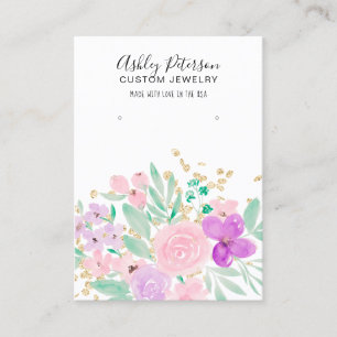 Floral pink watercolor jewelry earring display business card