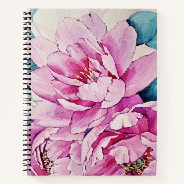 Floral Pink Watercolor Spiral Notebook (Front)