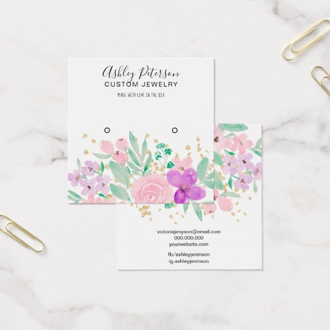 Floral pink watercolor stud earring display (Office)