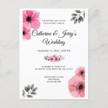 Floral pink watercolor  wedding postcard