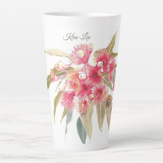 Floral Pink Watercolour Personalised 	 Latte Mug (Front)