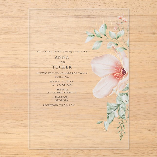 Floral Pink Wedding Acrylic Invitations (Front)