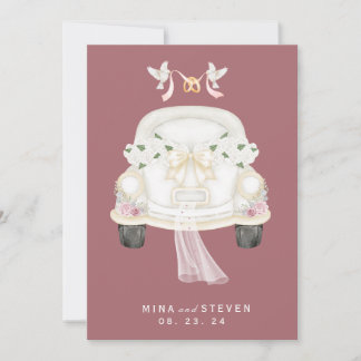 floral pink wedding car save the date