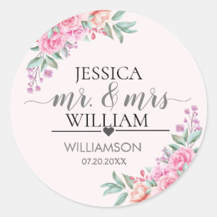 Floral Pink wedding Classic Round Sticker
