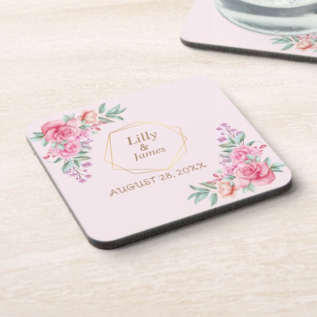 Floral Pink wedding  Coaster (Left Side)