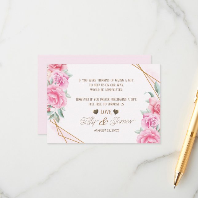 Floral Pink Wedding   Enclosure Card (Front/Back In Situ)