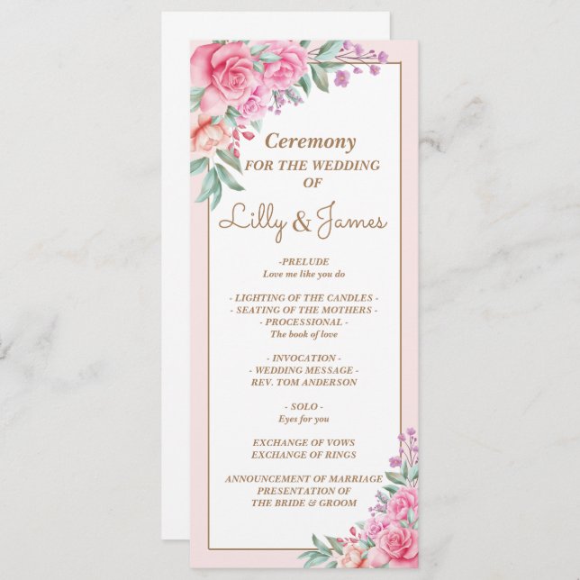 Floral Pink Wedding Geometric Programme (Front/Back)
