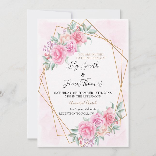 Floral Pink wedding  Invitation (Front)
