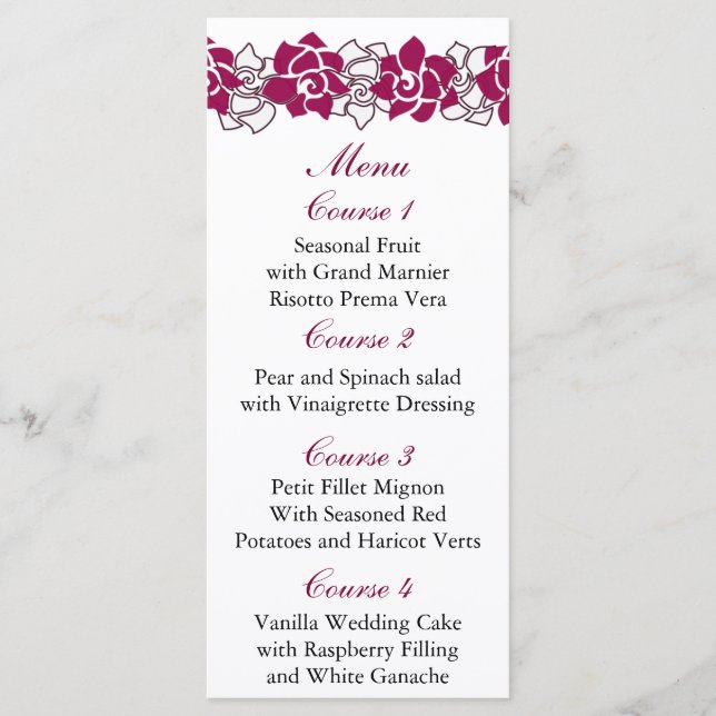 floral pink Wedding menu (Front)