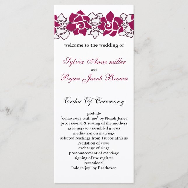 floral pink Wedding program Programme (Front)