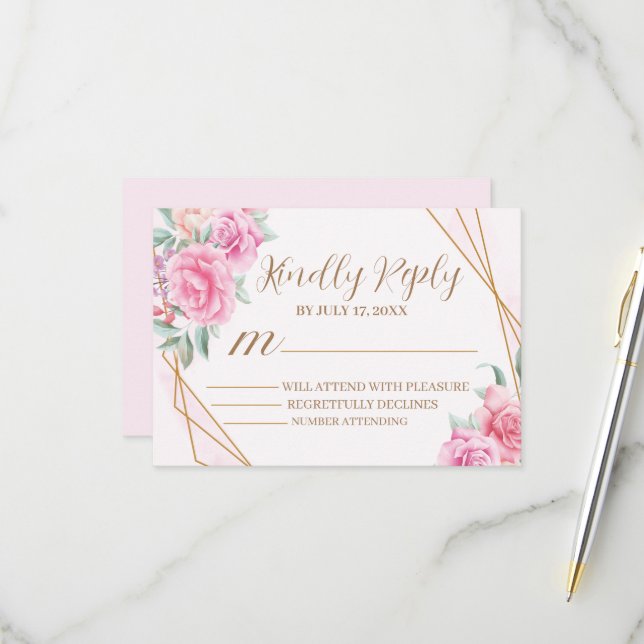 Floral Pink Wedding   RSVP Card (Front/Back In Situ)