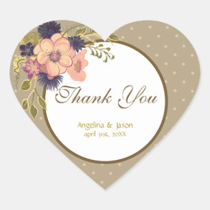 Floral Pink Wedding Thank You Favour Heart Sticker