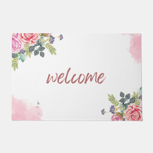 FLORAL PINK WELCOME DOORMAT (Front)