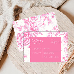Floral Pink White Toile De Jouy RSVP Card