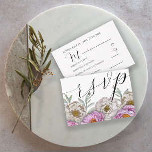 Floral Pink & White Watercolor Wedding RSVP Card