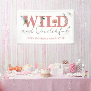 Floral Pink Wild & Onederful Girl 1st Birthday Banner