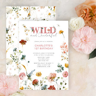 Floral Pink Wild & Onederful Girl 1st Birthday Invitation