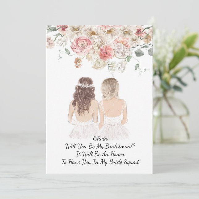 fLORAL PINK WILL YOU BE MY BRIDESMAID PROPOSAL Invitation (Standing Front)
