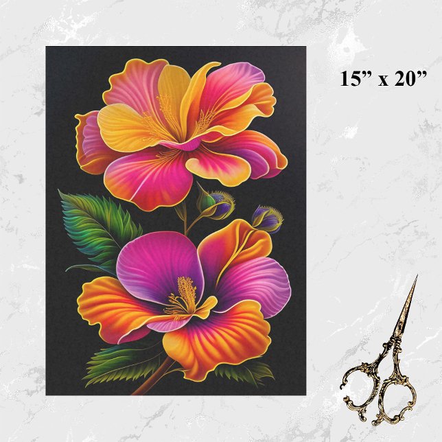 Floral Pink Yellow Botanical Illustration Tissue Paper (Creator Uploaded)