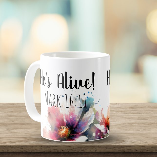  Floral PINKS He's Alive Typography Coffee Mug (Creator Uploaded)