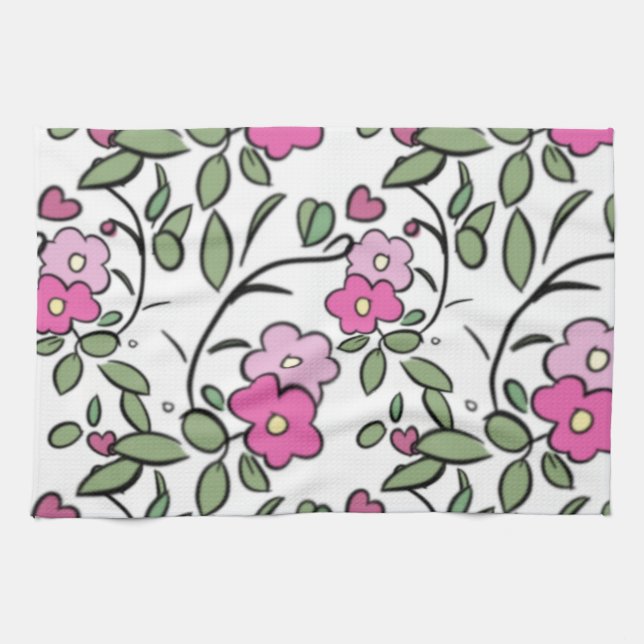 Floral Pinks Tea Towel (Horizontal)