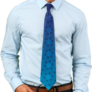 Floral Pinwheel Pattern Blue Gradient Ombre Tie