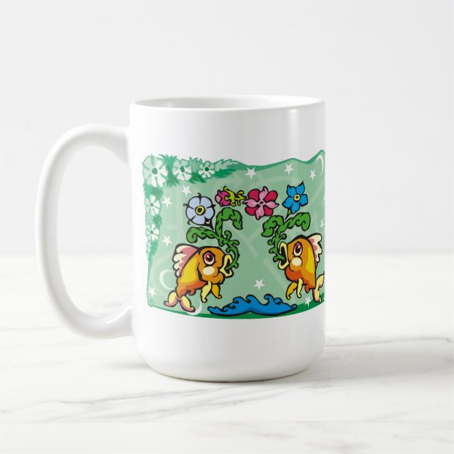 Floral Pisces Fish with flowers Coffee Mug (Left)