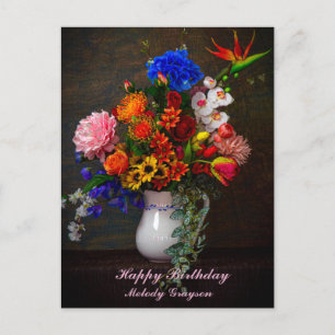 Floral Pitcher Still Life Personalised Birthday Postcard