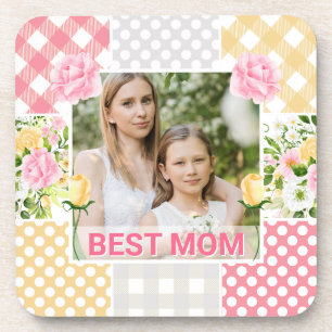 Floral & Plaid Photo Frame Mother's Day Coaster