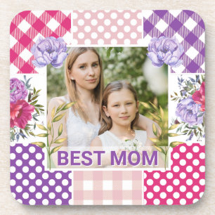 Floral & Plaid Photo Frame Mother's Day Coaster