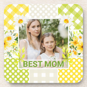 Floral & Plaid Photo Frame Mother's Day Coaster