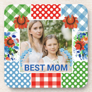Floral & Plaid Photo Frame Mother's Day Coaster