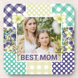 Floral & Plaid Photo Frame Mother's Day Coaster