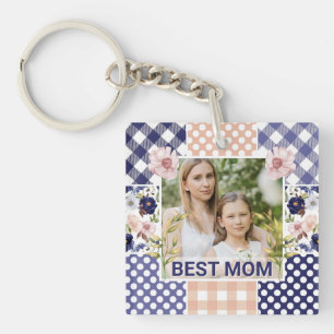 Floral & Plaid Photo Frame Mother's Day Key Ring