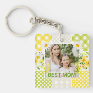 Floral & Plaid Photo Frame Mother's Day Key Ring