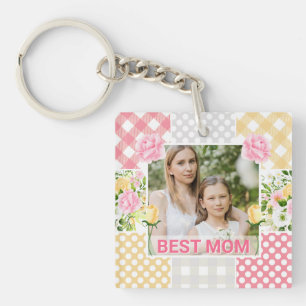 Floral & Plaid Photo Frame Mother's Day Key Ring
