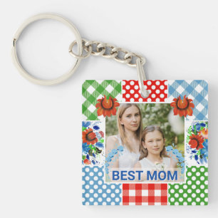 Floral & Plaid Photo Frame Mother's Day Key Ring