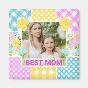 Floral & Plaid Photo Frame Mother's Day Magnet