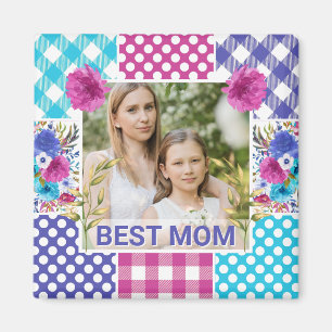 Floral & Plaid Photo Frame Mother's Day Magnet