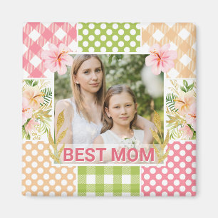 Floral & Plaid Photo Frame Mother's Day Magnet