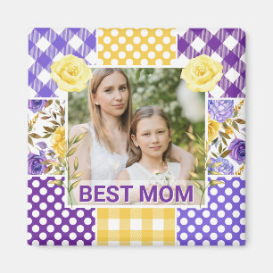 Floral & Plaid Photo Frame Mother's Day Magnet