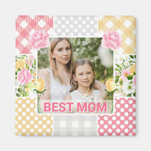 Floral & Plaid Photo Frame Mother's Day Magnet