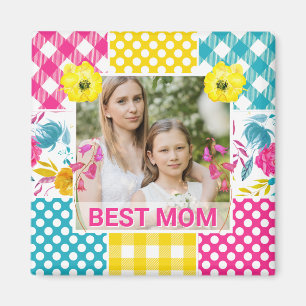Floral & Plaid Photo Frame Mother's Day Magnet