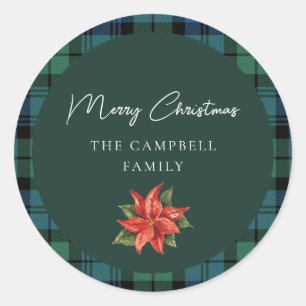 Floral Plaid Rustic Script Campbell Tartan Classic Round Sticker