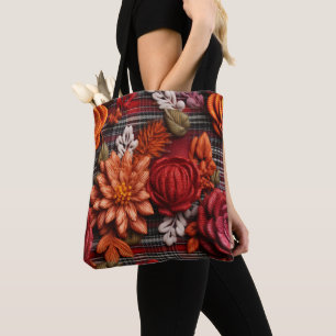 Floral Plaid Tote Bag