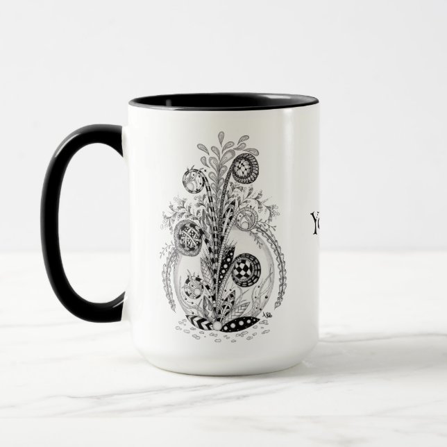 Floral Plant in Tangle Design -  Mug (Left)