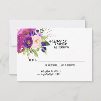 Floral Plum Watercolor Wedding RSVP Card